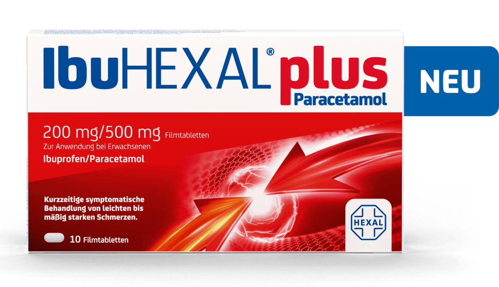 IbuHEXAL® plus Paracetamol
Stark wie Ibuprofen 400 mg – plus schneller und besser verträglich